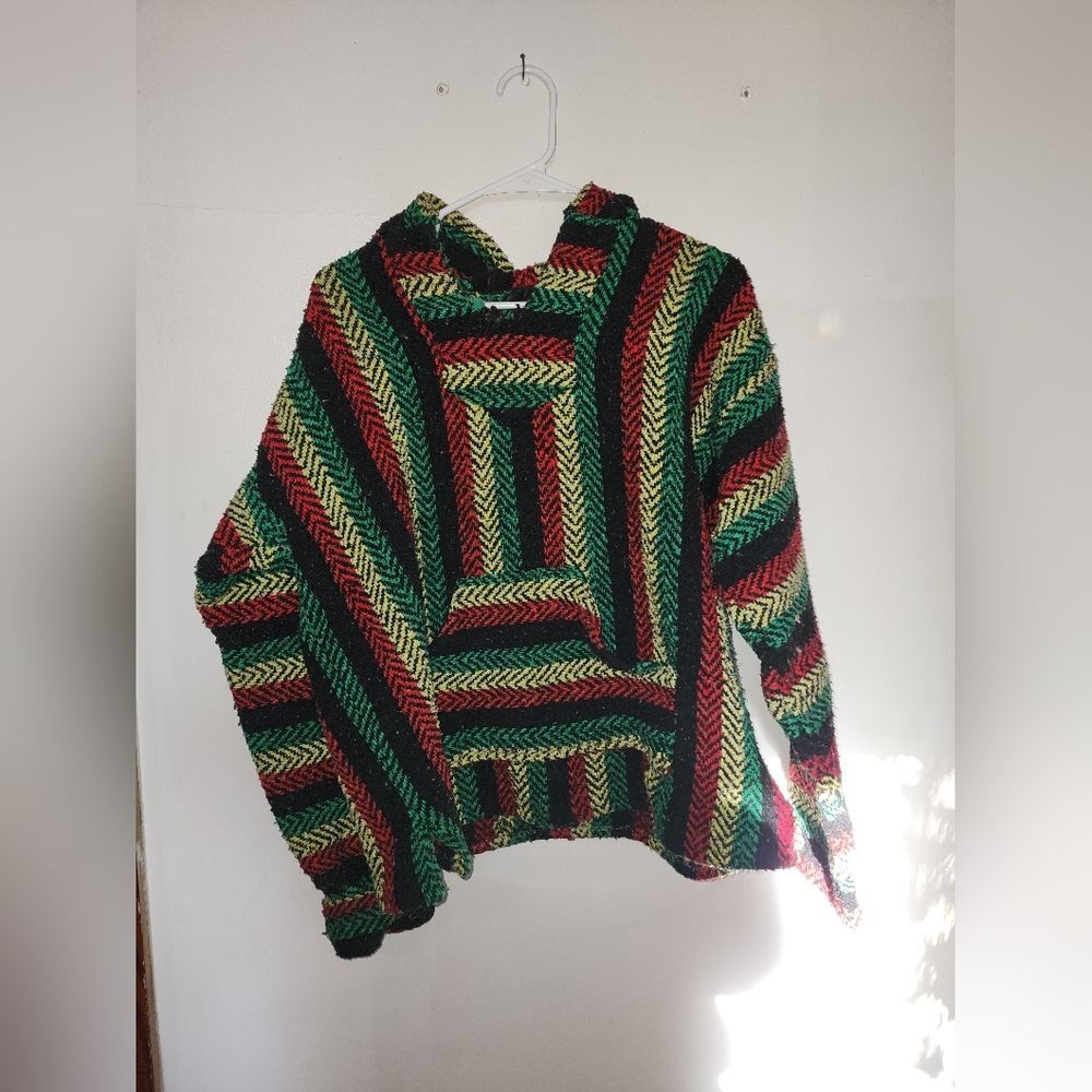 Striped Knit Rasta Hoodie | Black Green Yellow Red | S/M | Unisex